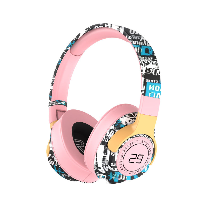 Trendy Graffiti Wireless Over-Ear Headphones - Bluetooth 5.1, HIFI 360 Surround Sound, 12H Playtime, Low Latency pink
