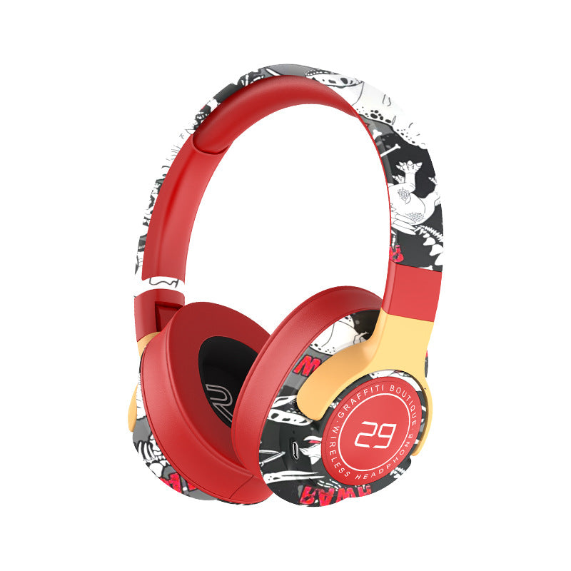 Trendy Graffiti Wireless Over-Ear Headphones - Bluetooth 5.1, HIFI 360 Surround Sound, 12H Playtime, Low Latency red