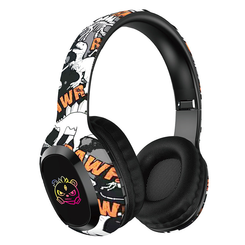 Wireless Over-Ear Headphones with Graffiti Design - Bluetooth 5.3, HIFI Sound, RGB Light, 8H Playtime black