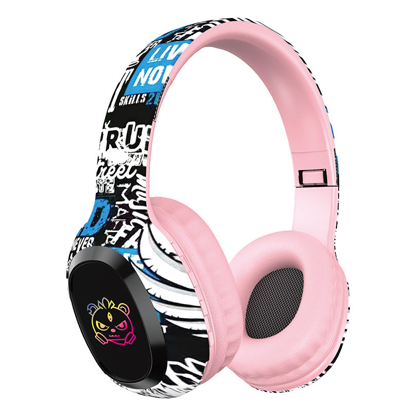 Wireless Over-Ear Headphones with Graffiti Design - Bluetooth 5.3, HIFI Sound, RGB Light, 8H Playtime pink