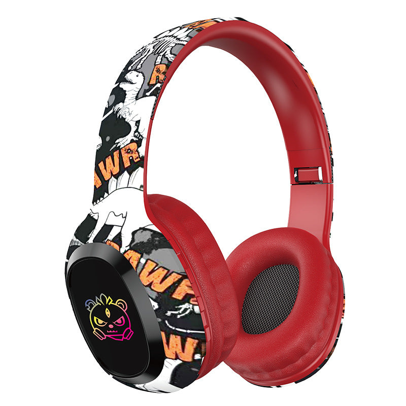 Wireless Over-Ear Headphones with Graffiti Design - Bluetooth 5.3, HIFI Sound, RGB Light, 8H Playtime red