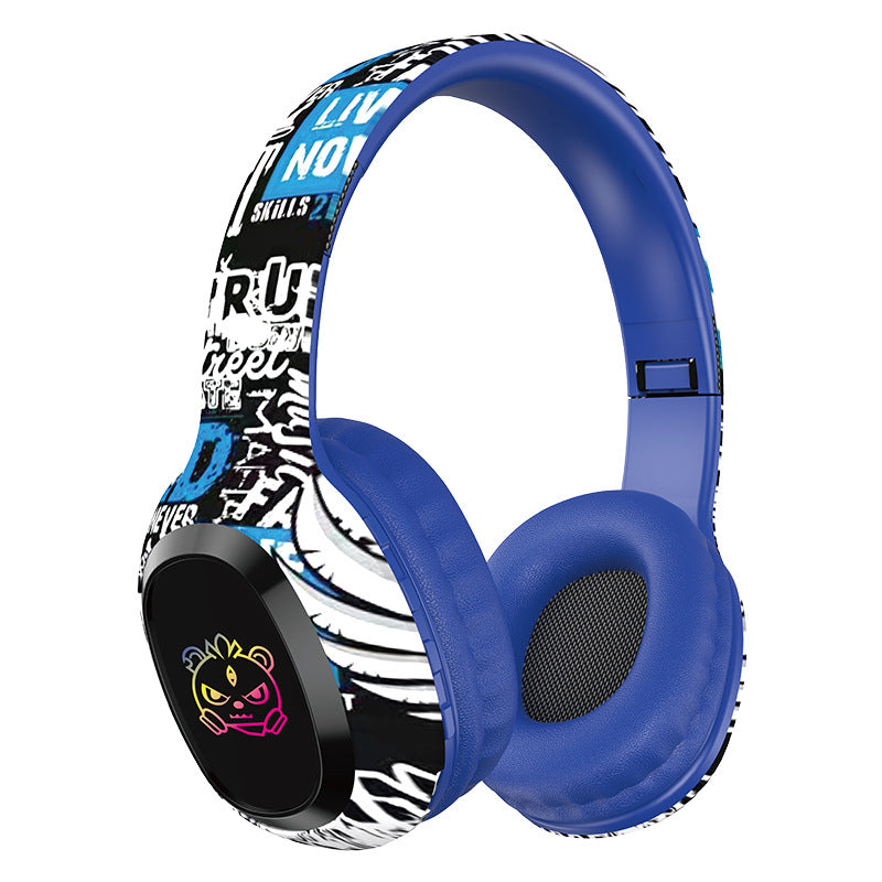 Wireless Over-Ear Headphones with Graffiti Design - Bluetooth 5.3, HIFI Sound, RGB Light, 8H Playtime blue