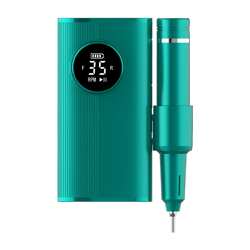 Professional Electric Nail Drill Machine Kit - 35 Levels 35000RPM , LED Display, Rechargeable with Power Bank Function & Multiple Bits green