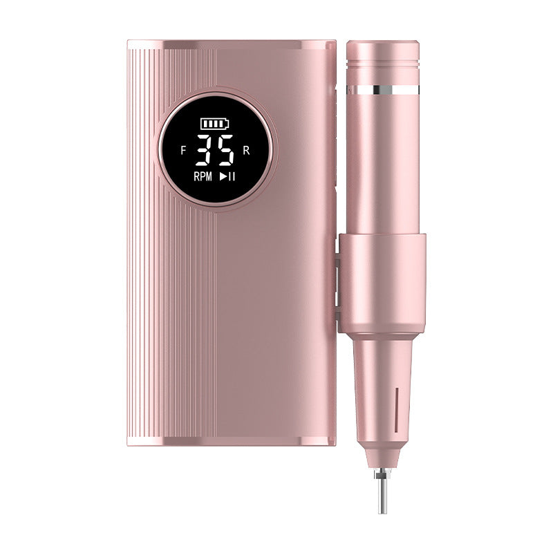 Professional Electric Nail Drill Machine Kit - 35 Levels 35000RPM , LED Display, Rechargeable with Power Bank Function & Multiple Bits Pink