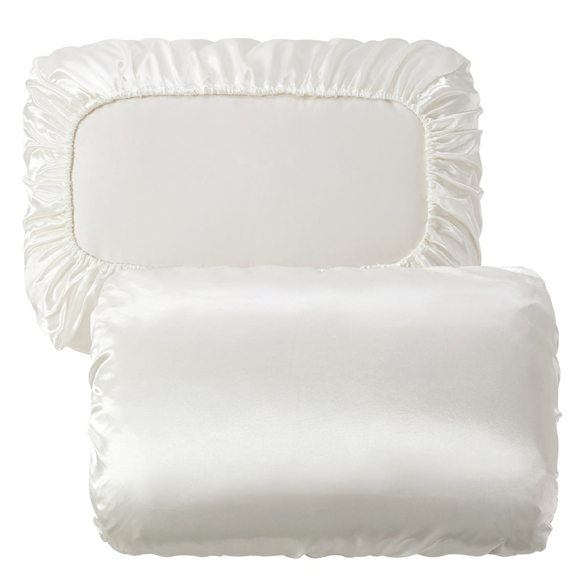 Beige Silky Satin Pillowcase Pair - Smooth for Hair & Skin, Elastic Fitted 46x70+16cm