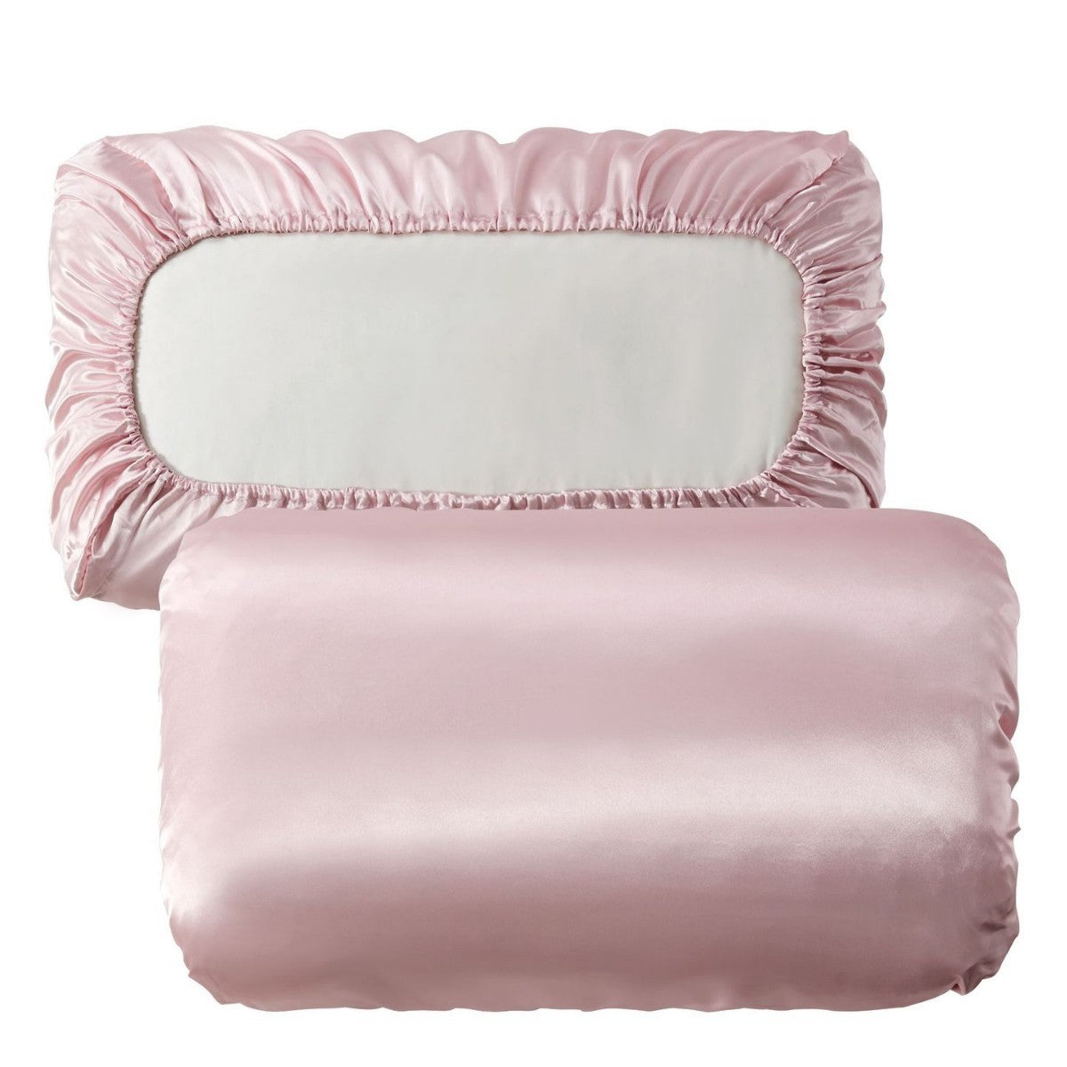 Pink Silky Satin Pillowcase Pair - Smooth for Hair & Skin, Elastic Fitted 46x90+16cm