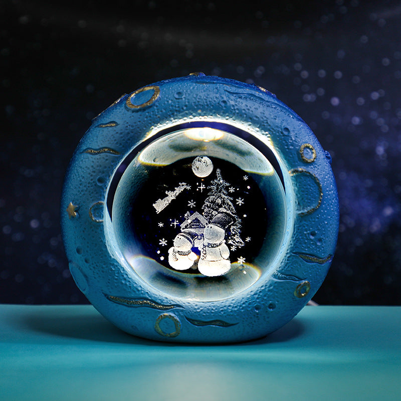 Celestial Ring LED Crystal Ball Lamp - 3D Engraving, Unique Gift Christmas Snowman