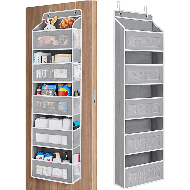 Grey Heavy Duty 5-Tier Over-The-Door Hanging Organizer - Space-Saving Storage with Clear Windows & Mesh Pockets