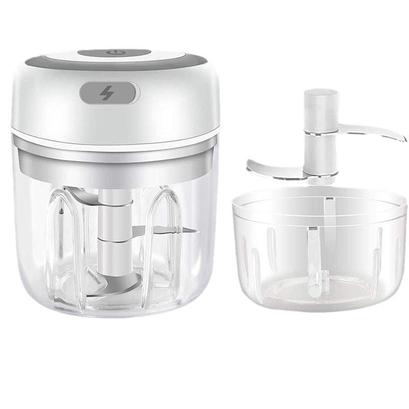 White Compact Cordless Electric Mini Food Chopper Set - USB Rechargeable Garlic Masher & Veggie Dicer 100ml & 250ml