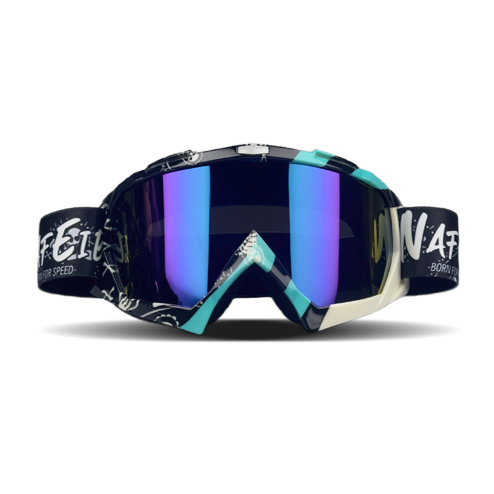 Cyan Frame and Colorful Sheet Versatile Sports Goggles - Windproof UV Protection for Skiing, Motorcycle, Cycling & Outdoor Adventures