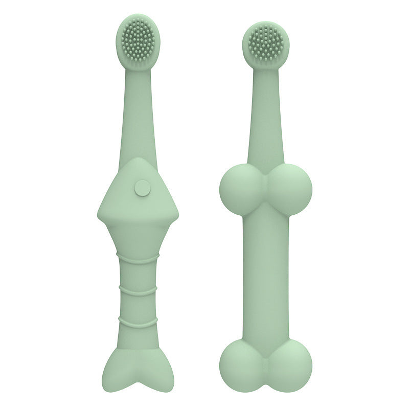 6 x Silicone Pet Toothbrush 3 Fish shape and 3 Bone shape Green Gentle Food-Grade Silicone Pet Toothbrush - Promotes Healthy Teeth & Gums for Dogs & Cats