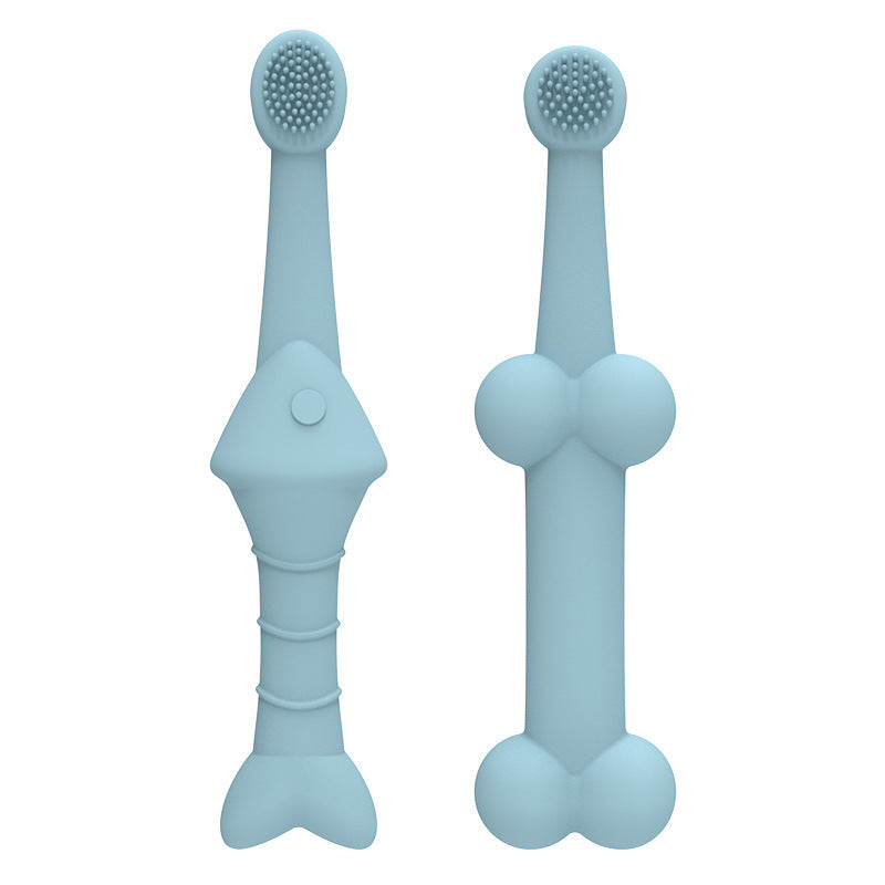 6 x Silicone Pet Toothbrush 3 Fish shape and 3 Bone shape Blue Gentle Food-Grade Silicone Pet Toothbrush - Promotes Healthy Teeth & Gums for Dogs & Cats