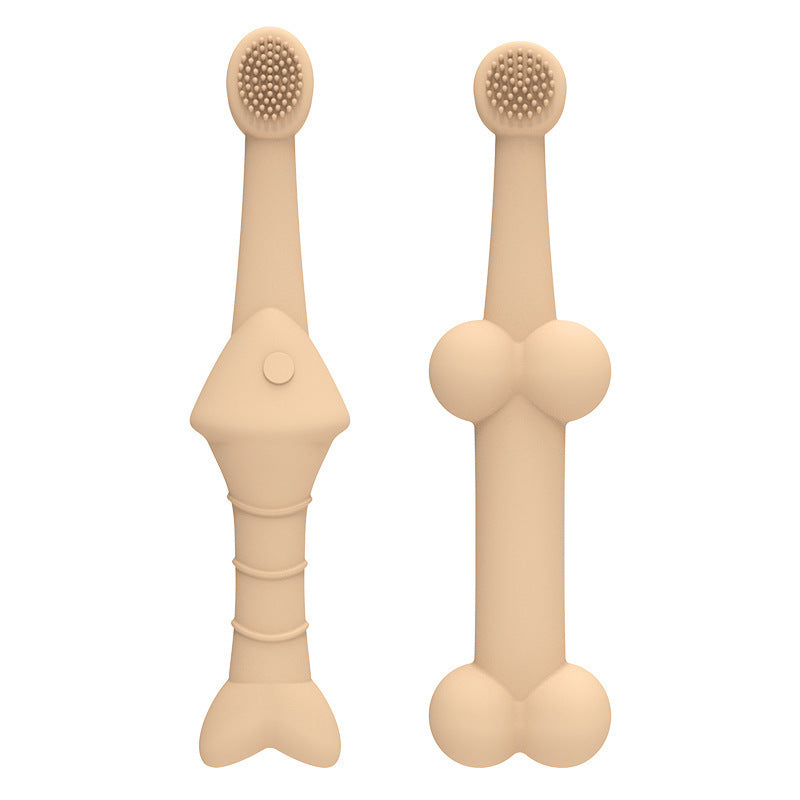 6 x Silicone Pet Toothbrush 3 Fish shape and 3 Bone shape Beige Gentle Food-Grade Silicone Pet Toothbrush - Promotes Healthy Teeth & Gums for Dogs & Cats