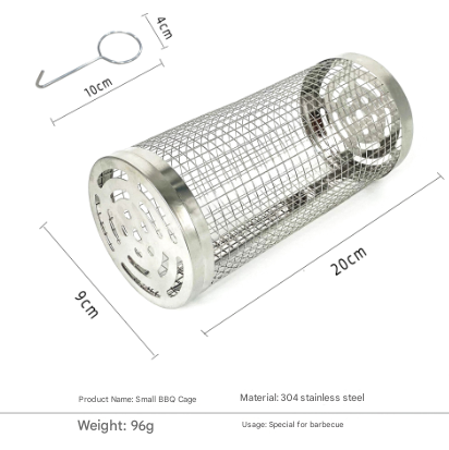 2 Pcs Size S Silver Rolling Stainless Steel BBQ Grill Basket - Cylindrical Grilling Cage for Veggies, Meats & More 304 Food-Grade