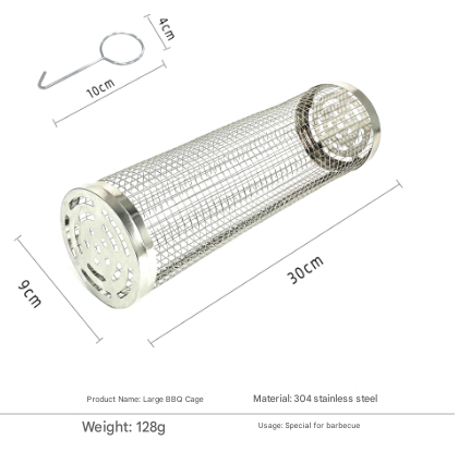 2 Pcs Size L Silver Rolling Stainless Steel BBQ Grill Basket - Cylindrical Grilling Cage for Veggies, Meats & More 304 Food-Grade