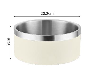 Beige and Silver Premium 304 Stainless Steel Pet Bowl 64oz - Non-Slip, Anti-Tip Food & Water Dish for Dogs & Cats - Durable & Easy Clean