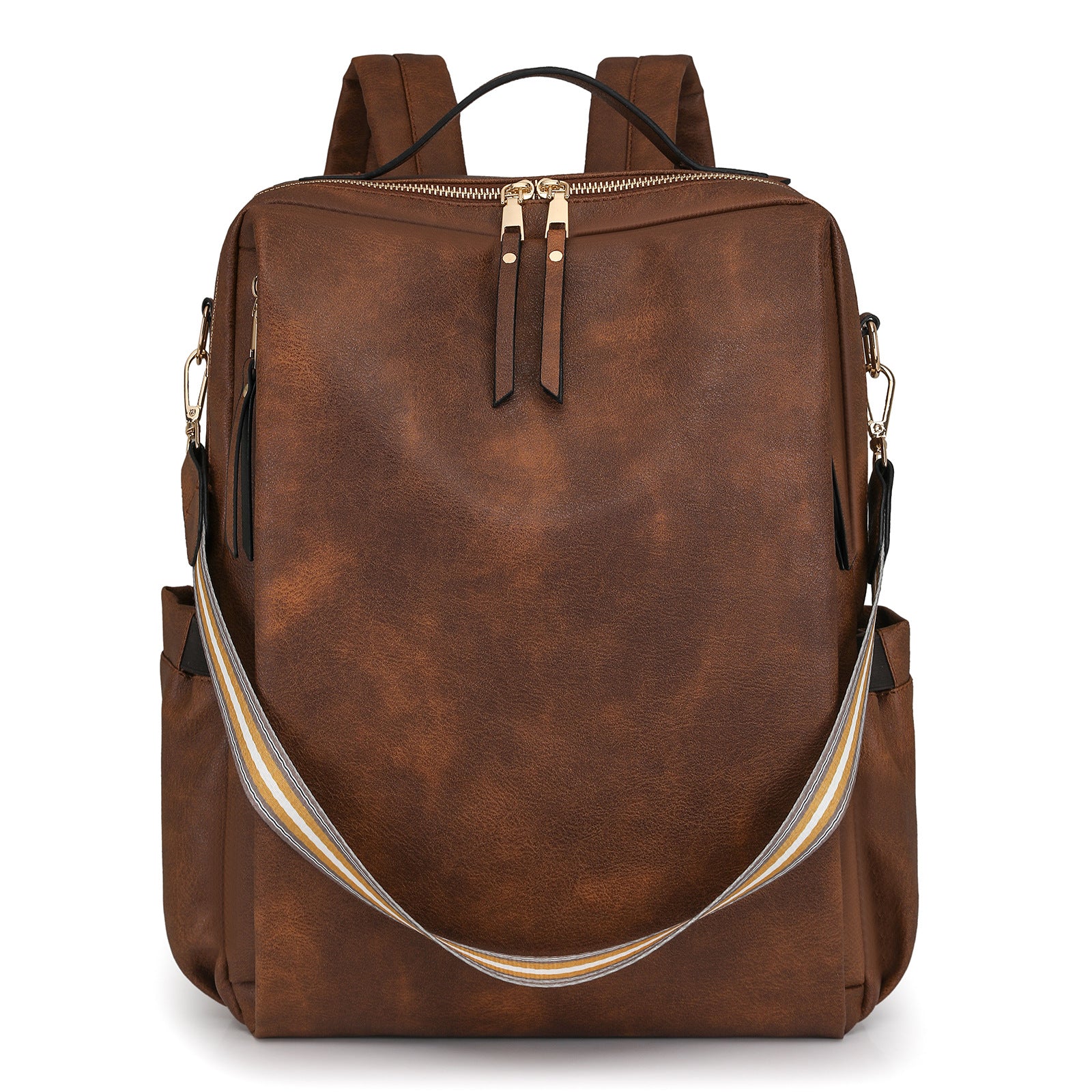 Coffee Women's Vintage PU Leather Anti-Theft Backpack - Convertible Shoulder Bag & Laptop Rucksack for Travel & Daily Use