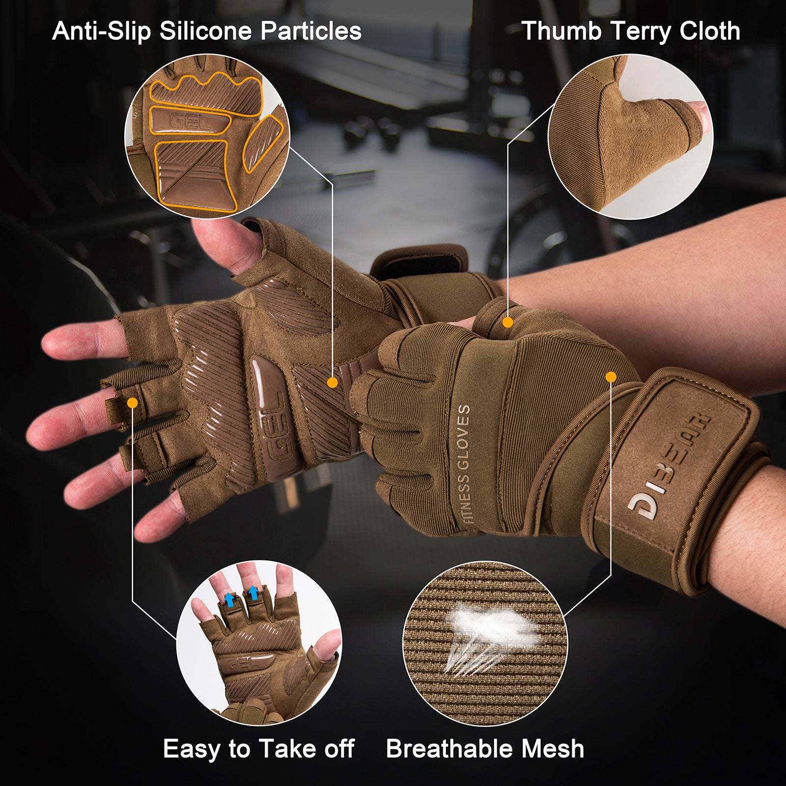 Size XL Green Heavy Duty Workout Gloves with Wrist Support - Anti-Slip Gel Padded Gym Gloves for Weightlifting, Training & Fitness