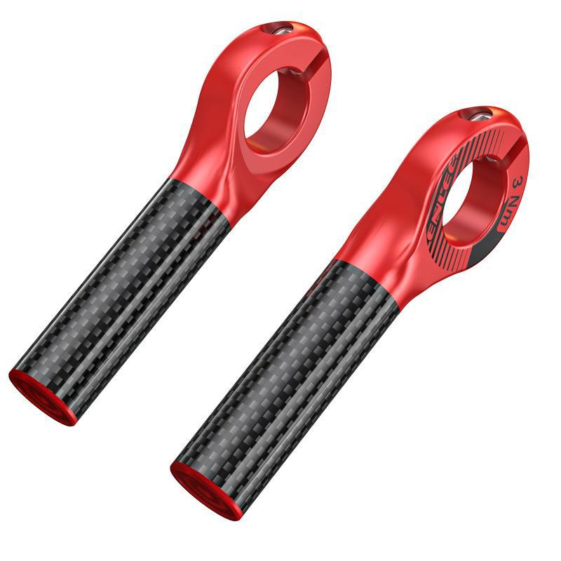 Black and Red Ultralight Carbon Fiber Bicycle Bar Ends - Ergonomic Anti-Slip Grips for MTB & Hybrid Bikes 22.2mm
