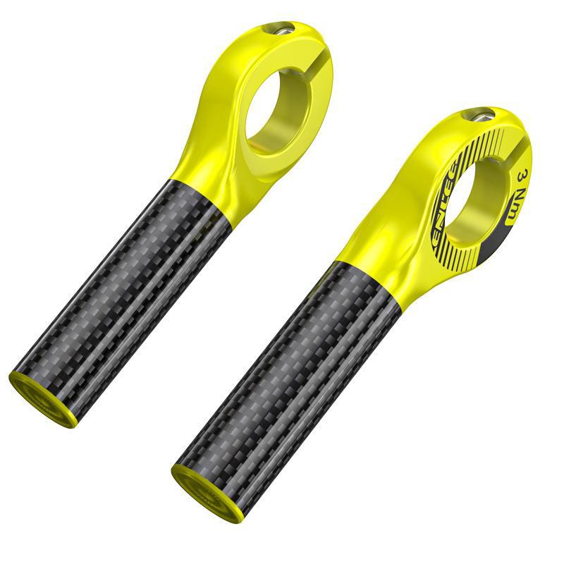 Black and Fluorescent Yellow Ultralight Carbon Fiber Bicycle Bar Ends - Ergonomic Anti-Slip Grips for MTB & Hybrid Bikes 22.2mm