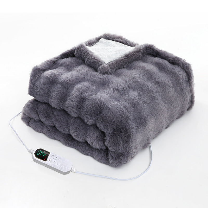 140*80CM Grey Luxurious Faux Rabbit Fur Electric Heated Throw Blanket - Cozy Warmer with 9 Heat Settings & Timer AU Plug