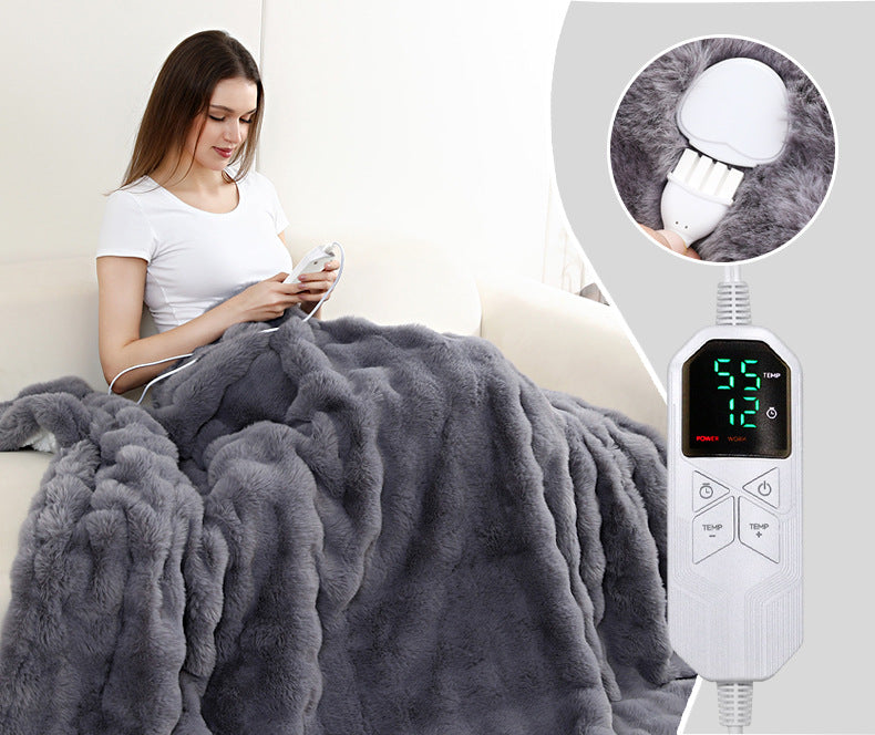 127*152CM Grey Luxurious Faux Rabbit Fur Electric Heated Throw Blanket - Cozy Warmer with 9 Heat Settings & Timer AU Plug