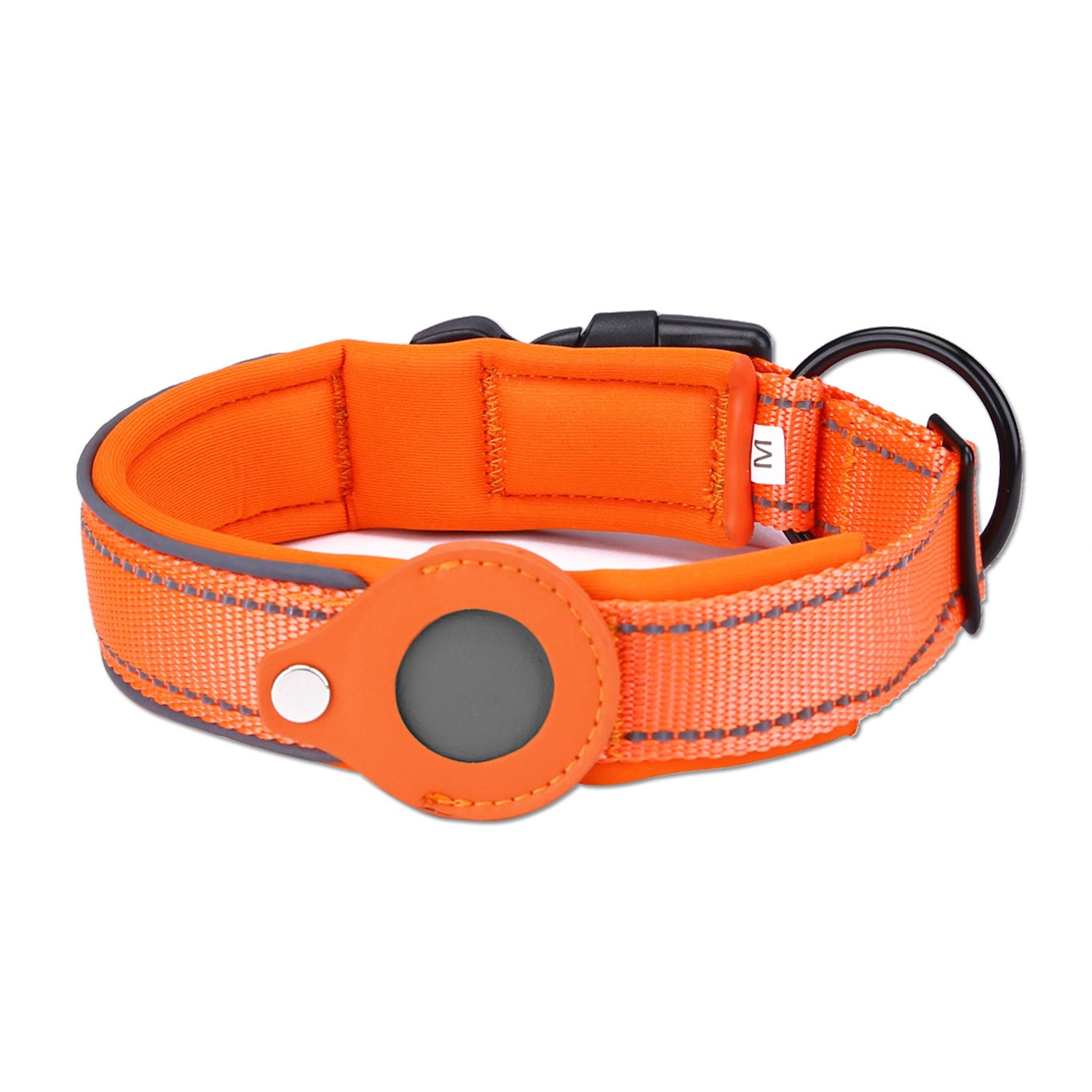 Size XL Orange Reflective Adjustable Anti-Lost Pet Collar For Apple AirTag - Collar Only, Tracker Not Included
