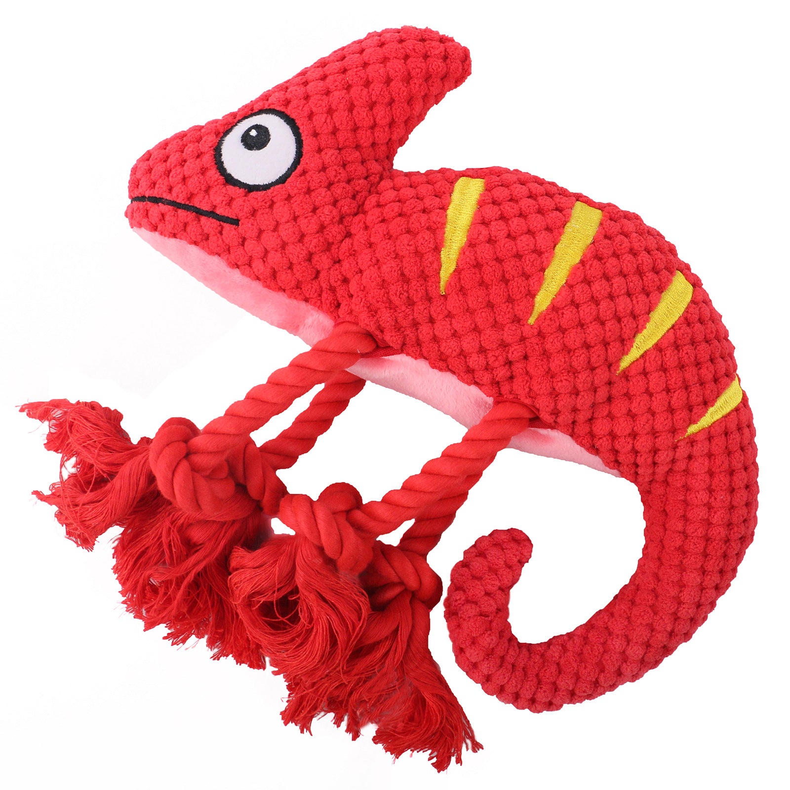 2 Pcs Red Interactive Plush Chameleon Dog Toy with Squeaker & Rope Legs - Durable Chew Toy for Medium/Large Dogs, Teeth Cleaning Texture, Machine Washable 10.2in