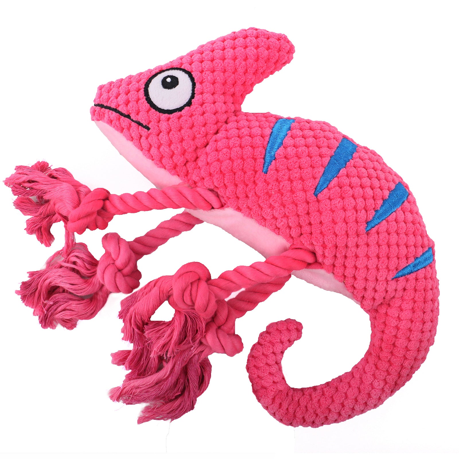 2 Pcs Pink Interactive Plush Chameleon Dog Toy with Squeaker & Rope Legs - Durable Chew Toy for Medium/Large Dogs, Teeth Cleaning Texture, Machine Washable 10.2in