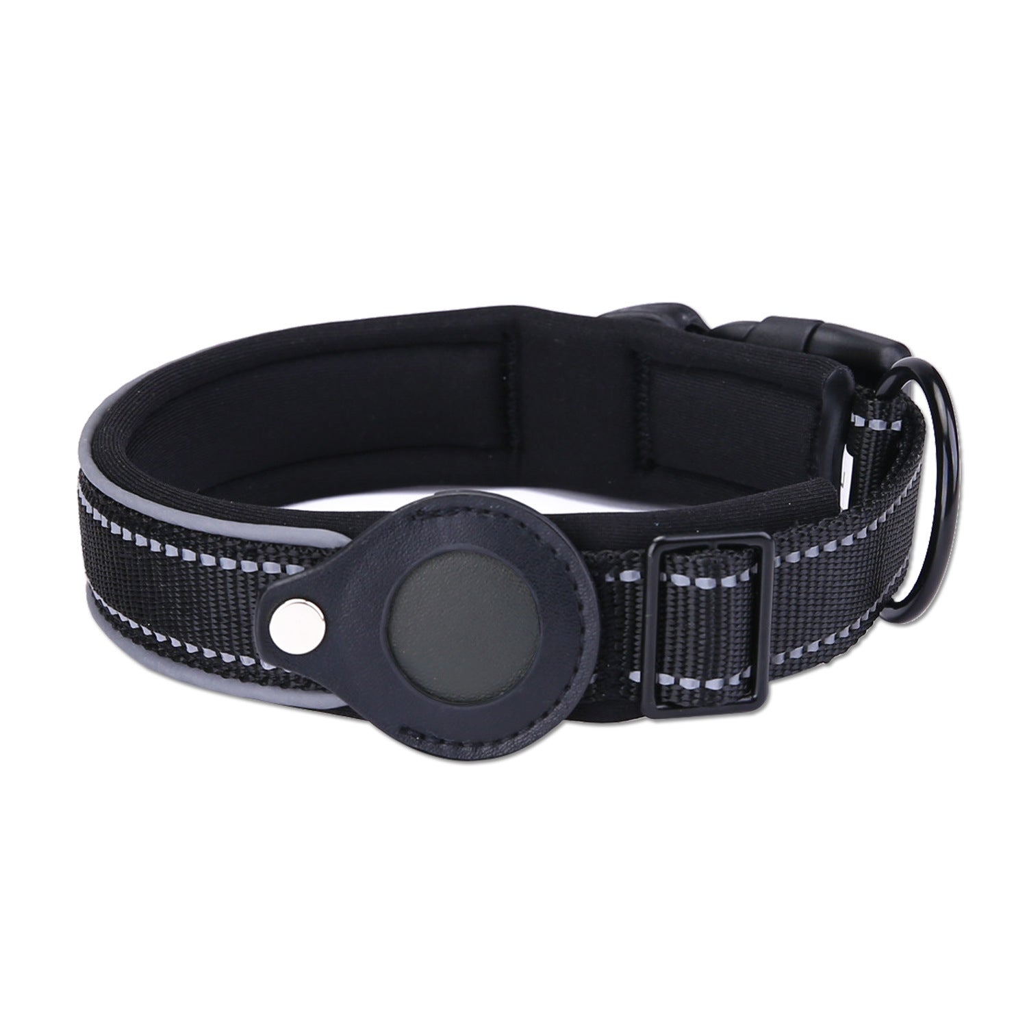 Size XL Black Reflective Adjustable Anti-Lost Pet Collar For Apple AirTag - Collar Only, Tracker Not Included