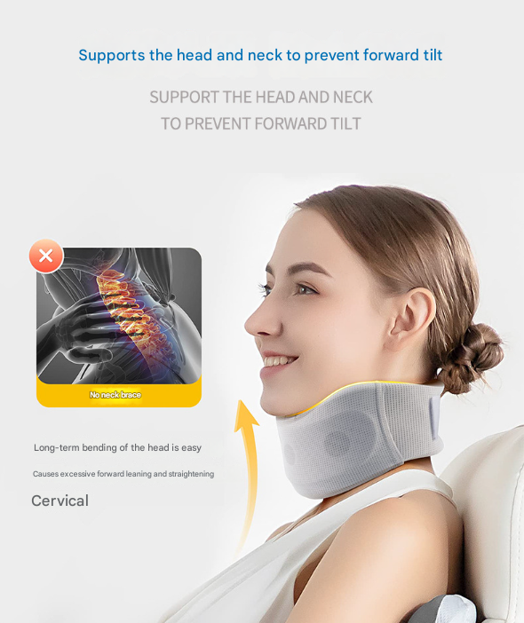 Size M Grey Ergonomic Neck Support Brace - Soft Cervical Collar for Posture Correction and Pain Relief