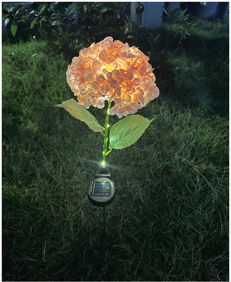 Light Pink Solar Powered Hydrangea Flower Stake Light - Realistic LED Garden Decor Lamp for Pathway Patio Yard