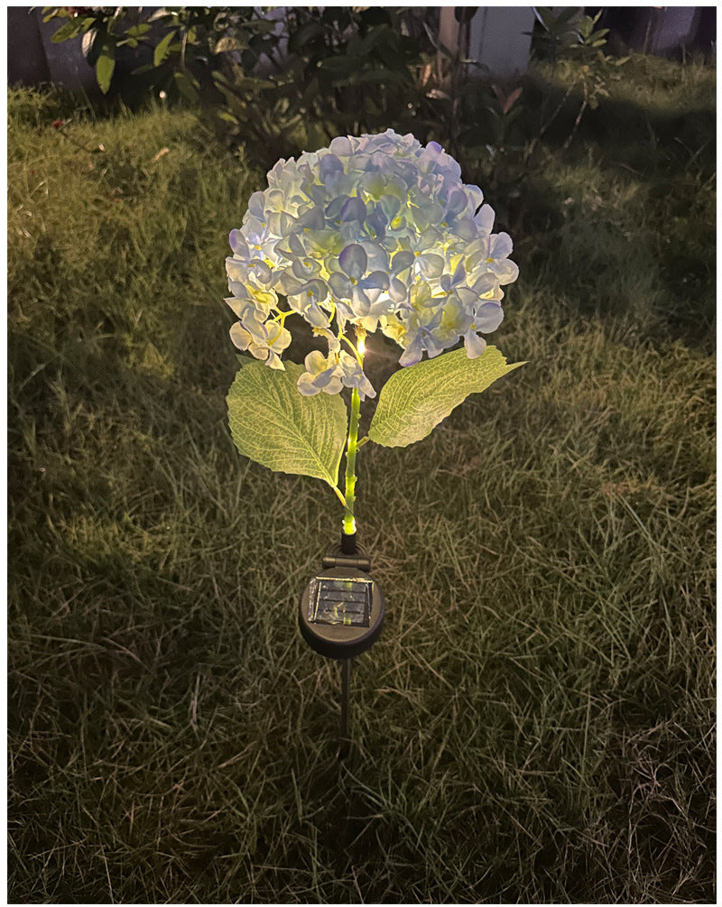 Blue Solar Powered Hydrangea Flower Stake Light - Realistic LED Garden Decor Lamp for Pathway Patio Yard