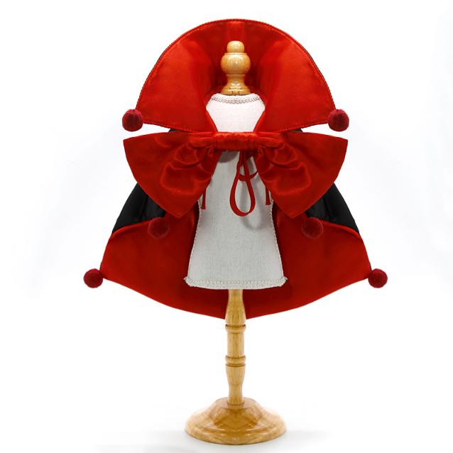 Red Regal Vampire Pet Cape | Halloween & Christmas Costume Cloak with Bow & Pom-Poms for Dogs and Cats Size M