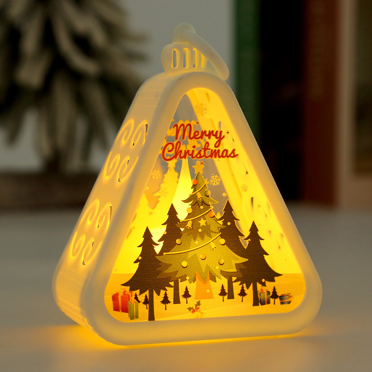 White Christmas tree Charming Christmas Scene Mini Lanterns Set of 3 - Battery Operated LED Lights for a Cozy Holiday Glow