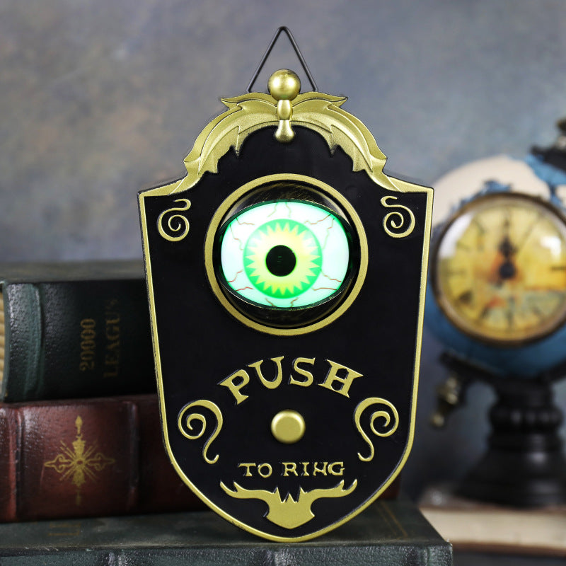 2-Piece Black Halloween Animated Eyeball Doorbell - Spooky Light-Up Prop with Scary Sounds for Party & Door Decoration
