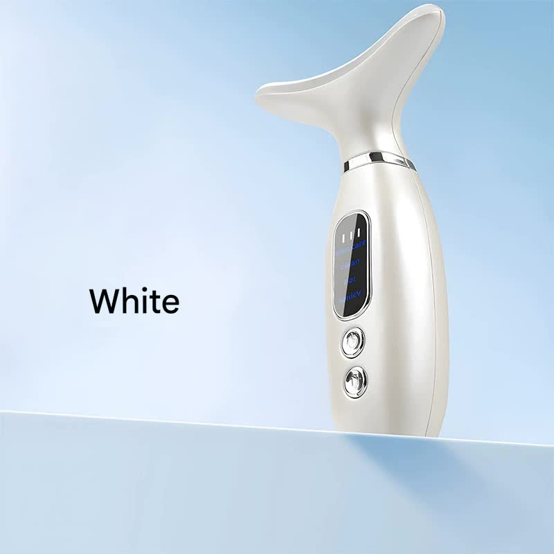 Multi-Functional Neck & Face Beauty Massager - Constant Heat, Ion Infusion & Sonic Vibration white