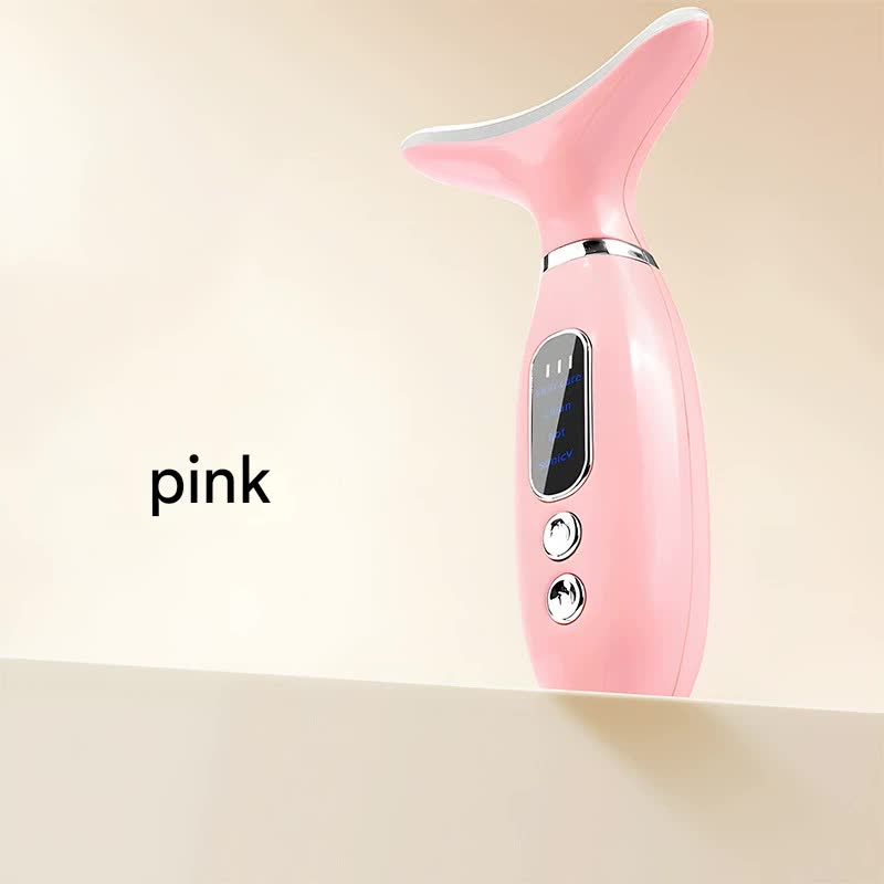 Multi-Functional Neck & Face Beauty Massager - Constant Heat, Ion Infusion & Sonic Vibration pink