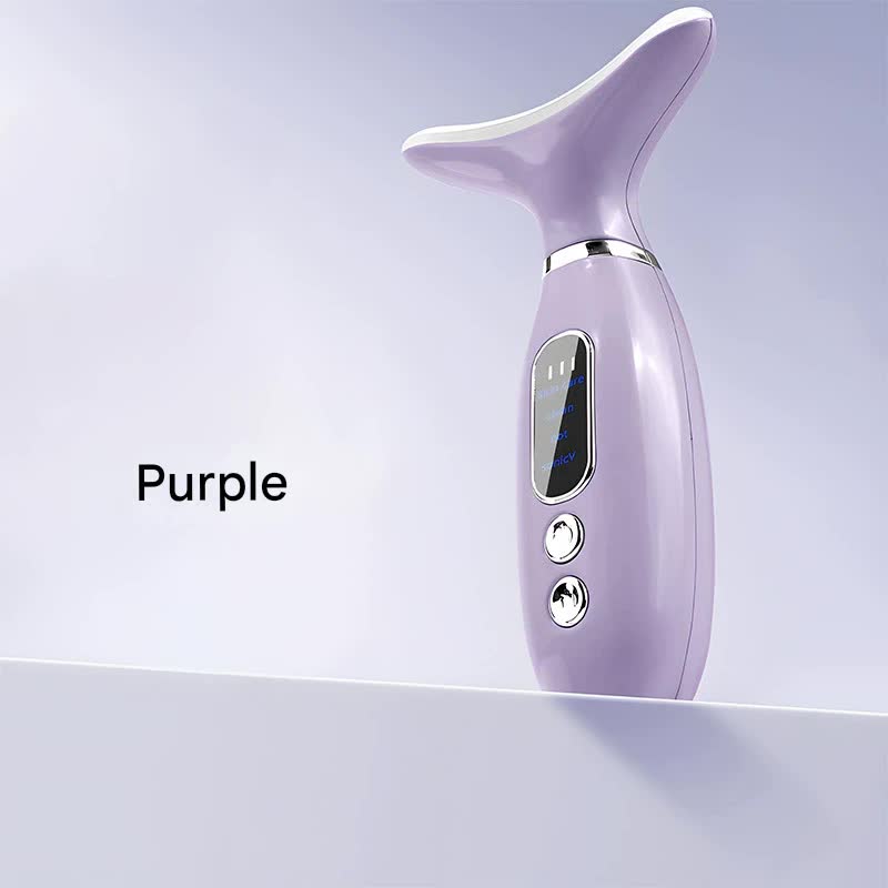 Multi-Functional Neck & Face Beauty Massager - Constant Heat, Ion Infusion & Sonic Vibration purple
