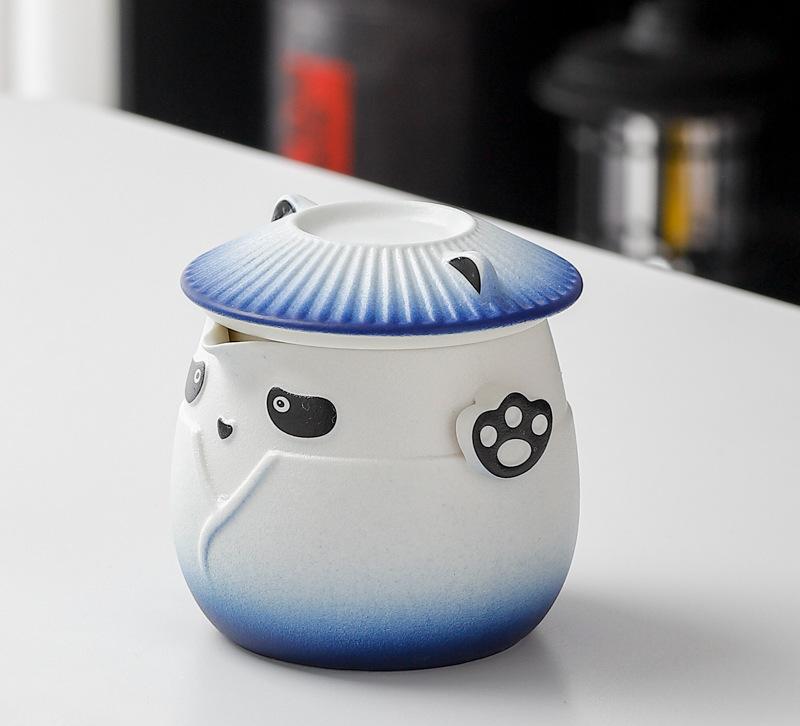 Adorable Panda Design Ceramic Tea Infuser Mug Set - 310ml Travel Crackle Glaze Cup with Lid & Strainer blue