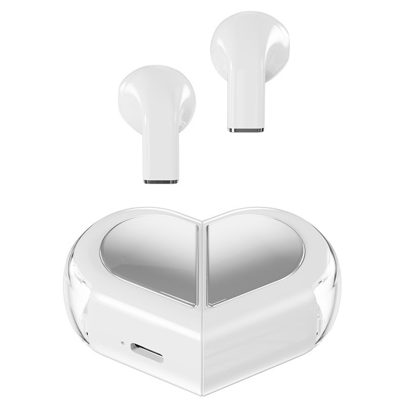 Mini True Wireless Bluetooth 5.3 Earbuds - Heart/Capsule Case, Touch Control, Auto-Connect white