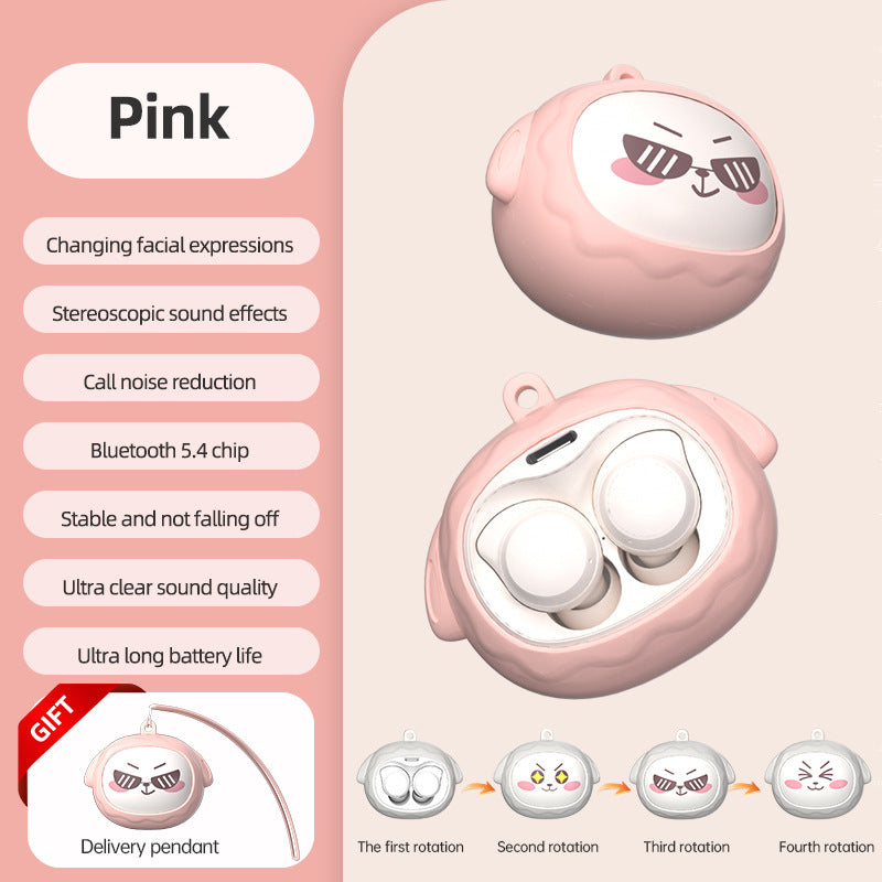Fun Face-Changing TWS Earbuds with Rotating Case - Bluetooth 5.4, High-Quality Sound pink