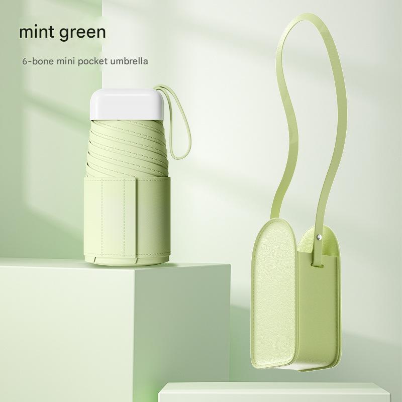 Mini Pocket Umbrella with Matching Crossbody Bag - UV Protection, 6-Rib Windproof Design green