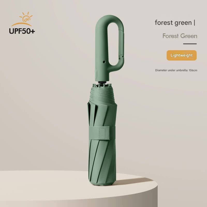 Automatic Open/Close Umbrella with UPF50+ Sun Protection - 10-Rib Windproof Design, Carabiner Handle Green