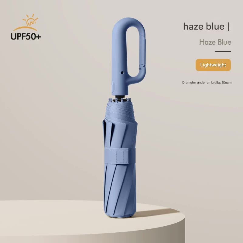 Automatic Open/Close Umbrella with UPF50+ Sun Protection - 10-Rib Windproof Design, Carabiner Handle Blue