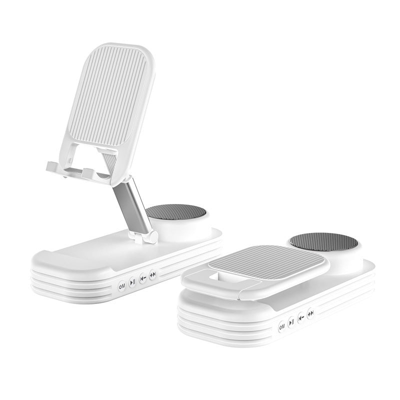 Foldable Desktop Phone Stand with Bluetooth 5.3 Speaker - Adjustable Angle & Height, TF/Line-In white