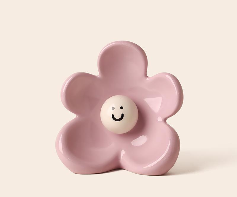 Artistic Floral Smiling Face Vase - Modern Ceramic Decor with Gloss Finish pink