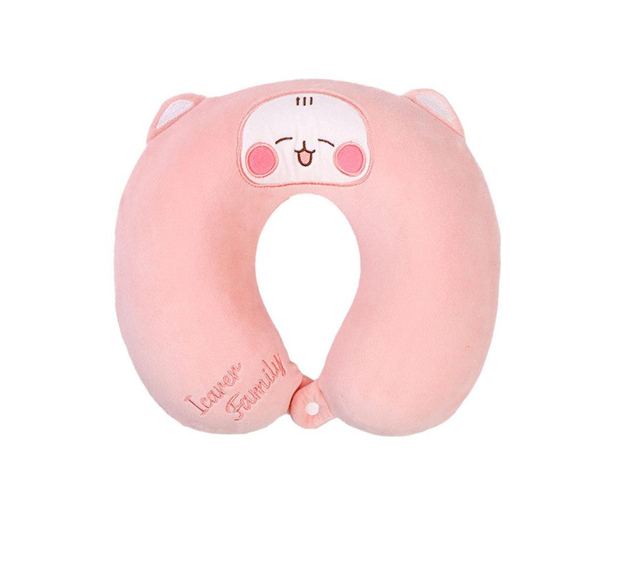 2-in-1 Convertible Eye Mask & Travel Neck Pillow Set - Plush Fabric with Snap Closure pink