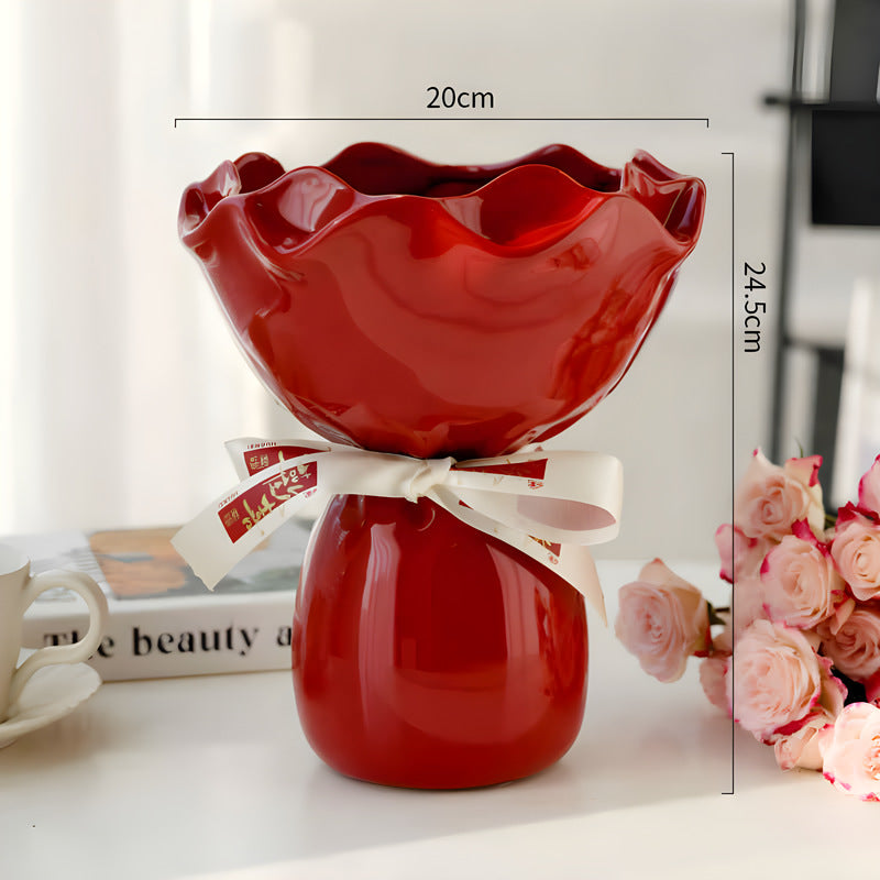 Handcrafted Minimalist Ceramic Vase - Artistic Home Decor Centerpiece red