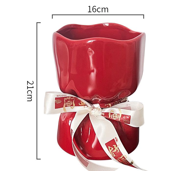 Artisan Handcrafted Ceramic Vase - Minimalist Home Decor with Stable Base red